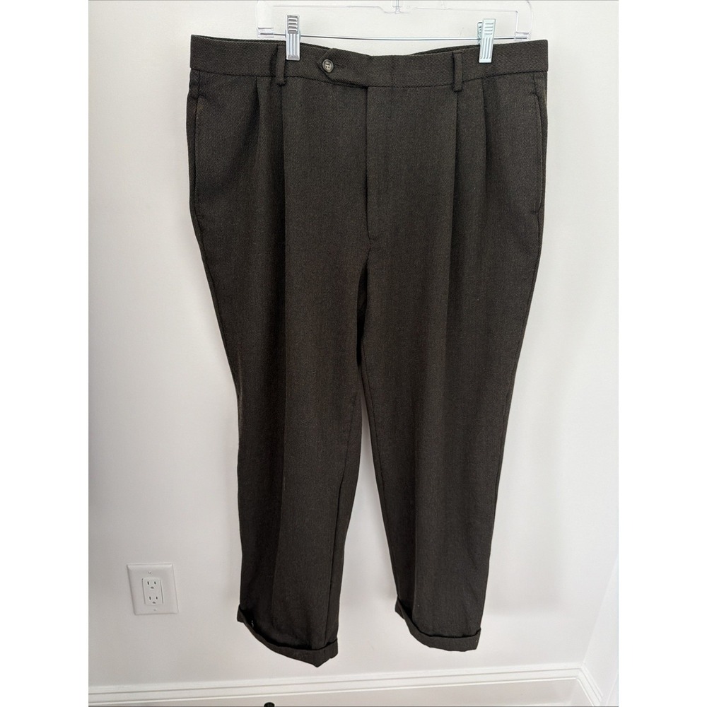 Brooks Brothers Dress Pants Men 36x30 Brown Excellent Pleated Wool Cuffed Hem